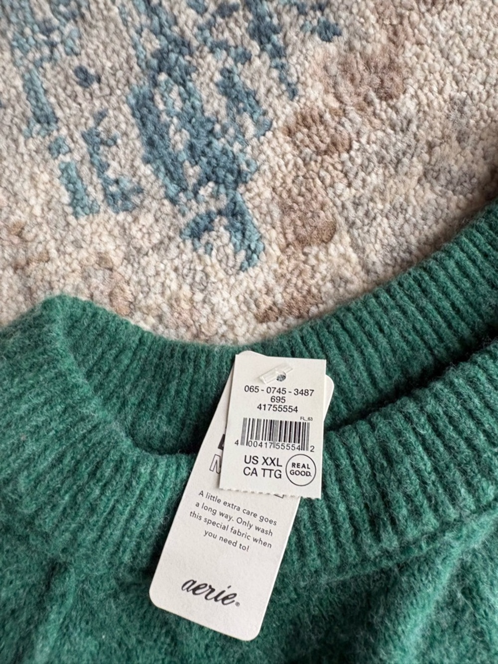 NWT - aerie Green Cable-Knit Crew Sweater - Picture 2 of 2